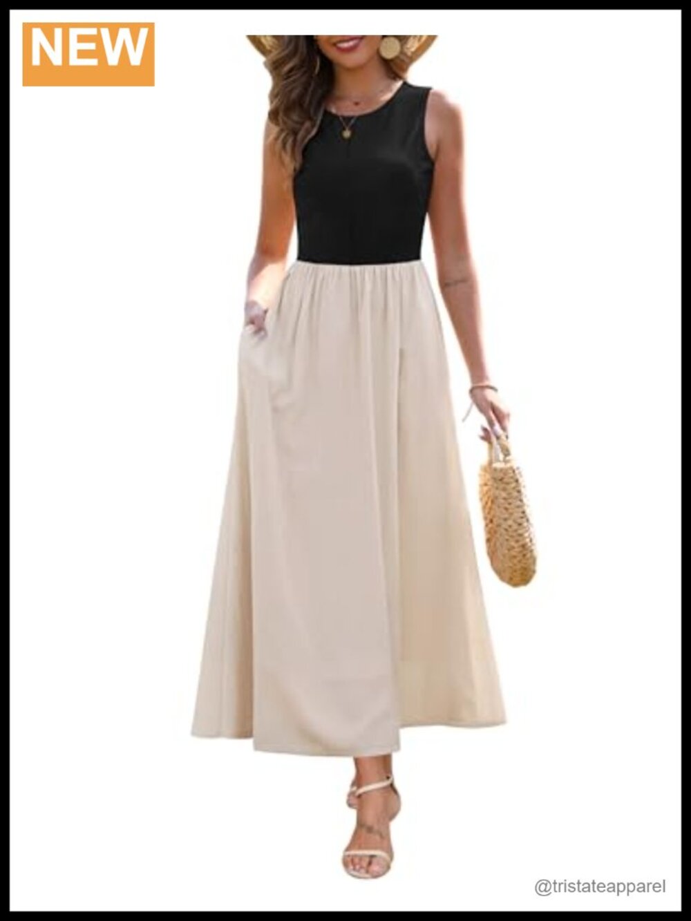 Zattcas Sleeveless Maxi Dress with Pockets Flowy A-Line Summer Tank Dress